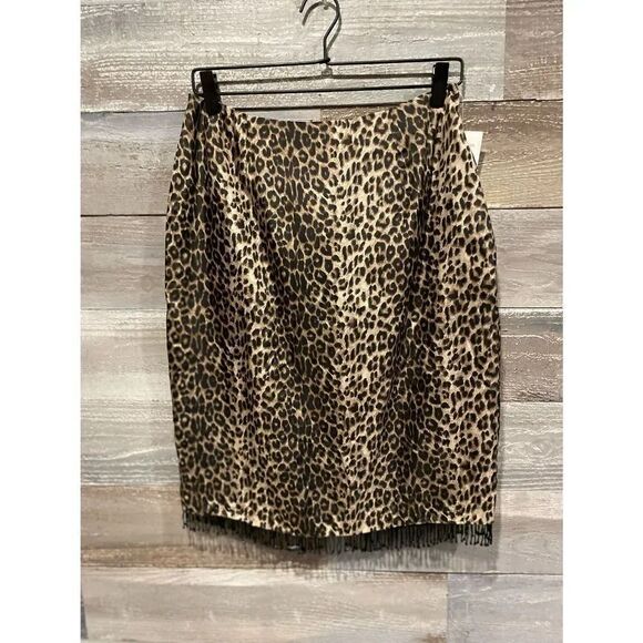 Allison Taylor VGT leopard silk (100) beaded hem pencil skirt NWT 10 - Picture 1 of 5